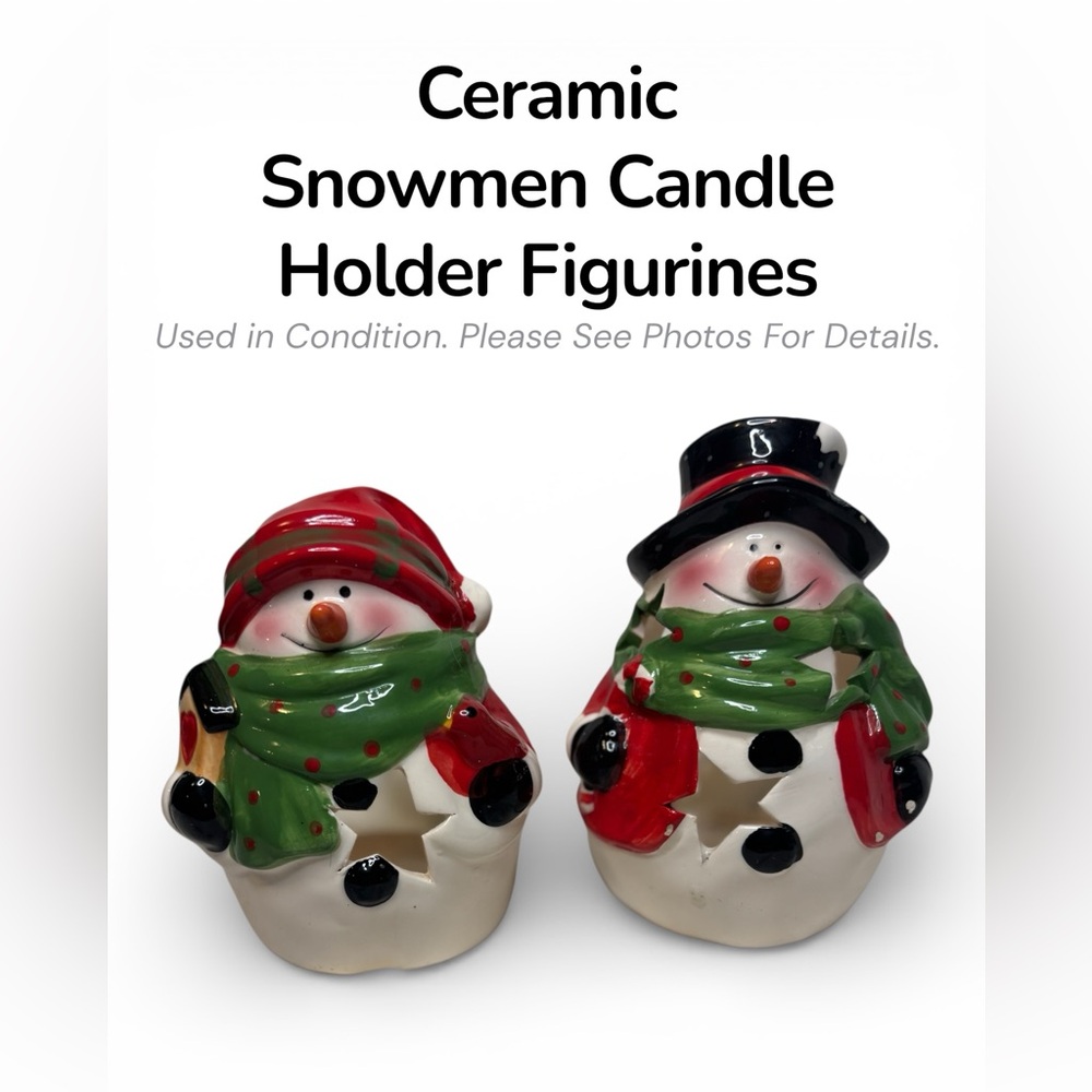 Festive Ceramic Snowmen Candle Holders – Holiday Decor Set